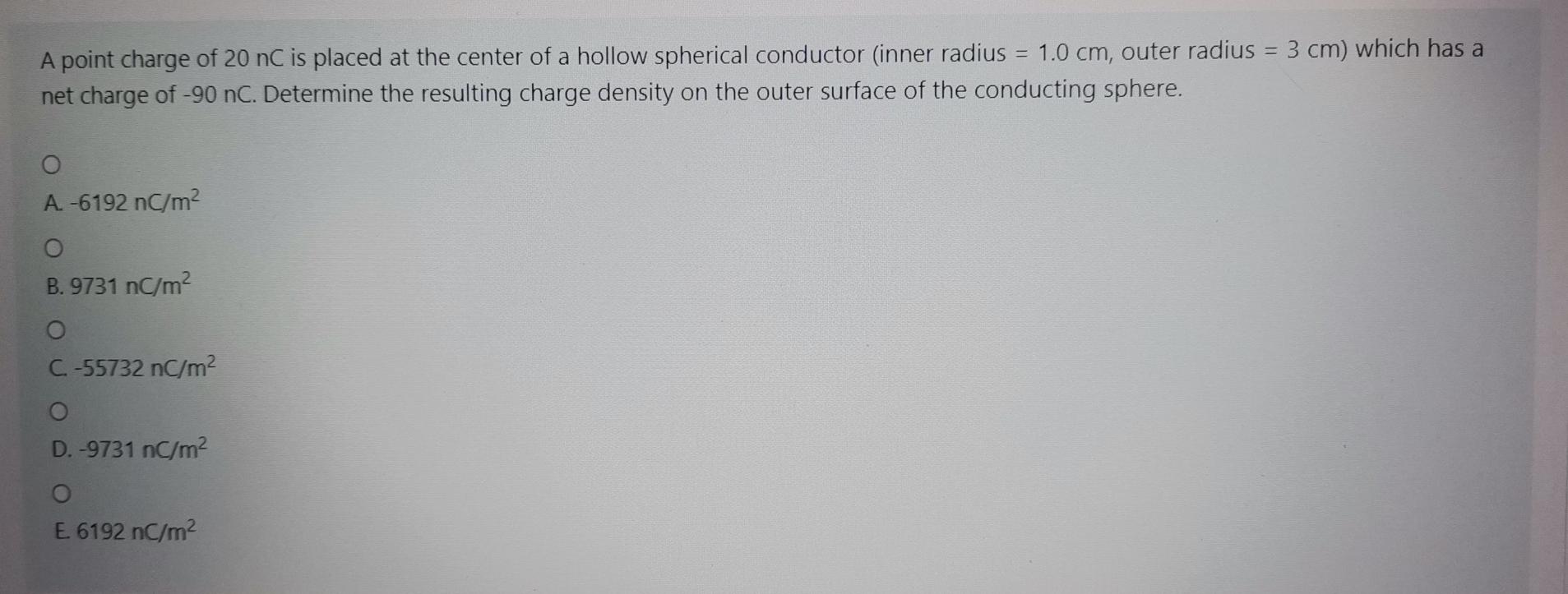 Solved A point charge of 20 nC is placed at the center of a | Chegg.com