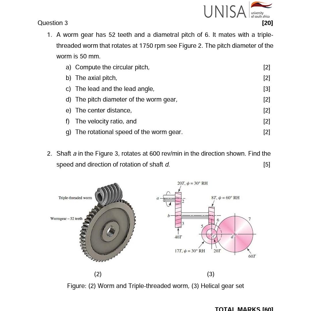 Solved university of south africa Question 3 [20] 1. A worm