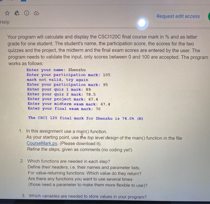 Solved Request edit access Help Your program will calculate | Chegg.com