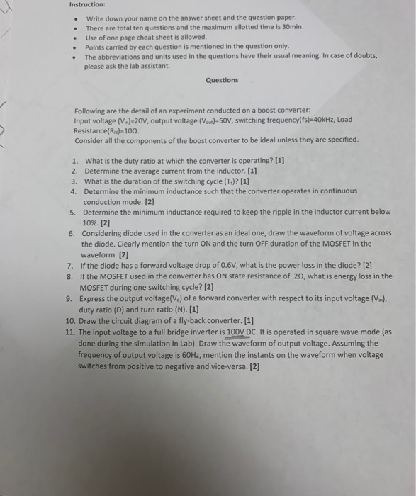 Solved Instruction: • Write down your name on the answer | Chegg.com