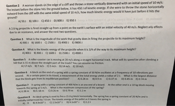 Solved Question 2 A woman stands on the edge of a cliff and | Chegg.com