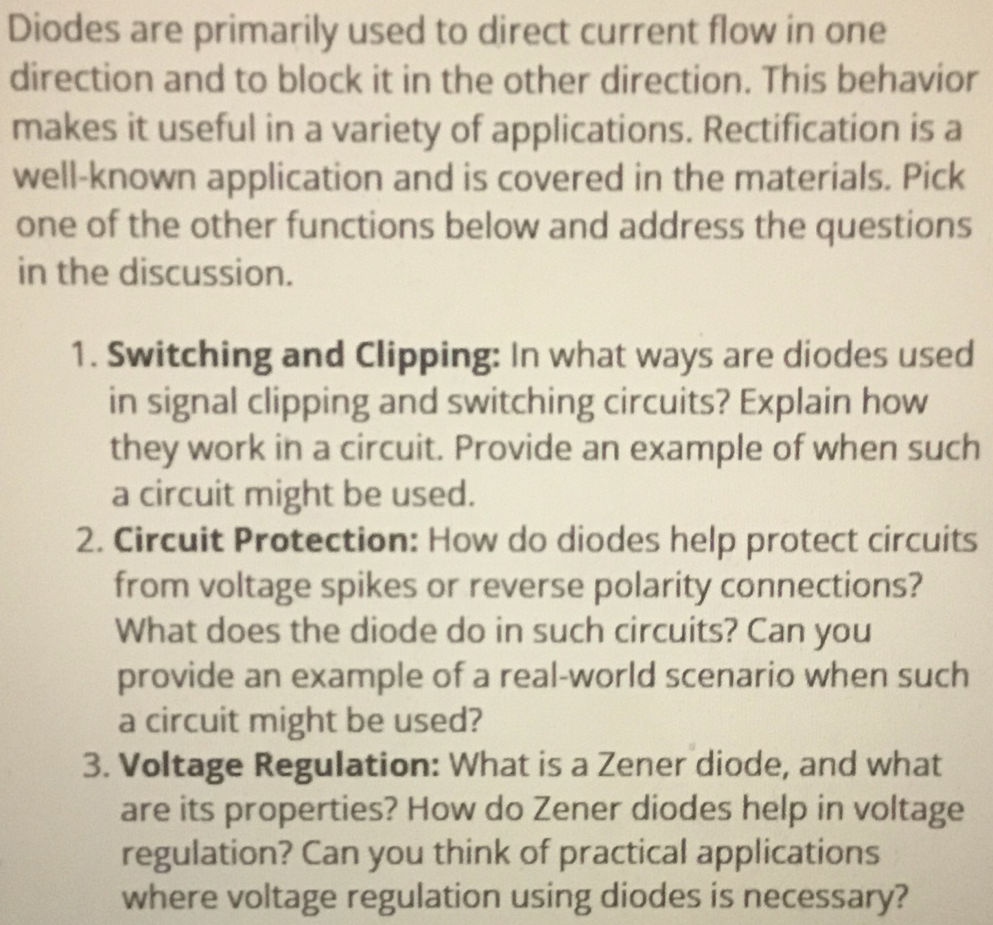 Solved Diodes are primarily used to direct current flow in | Chegg.com
