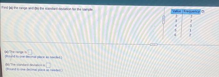 Solved Find (a) the range and (b) the standard deviation for | Chegg.com