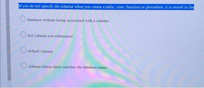 Solved If you do not specify the schema when you create a | Chegg.com