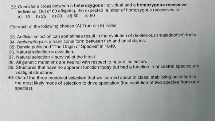 Solved 32. Consider A Cross Between A Heterozygous | Chegg.com