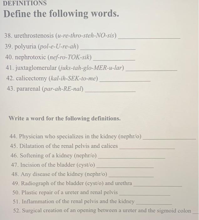 Solved DEFINITIONS Define the following words. 38. | Chegg.com