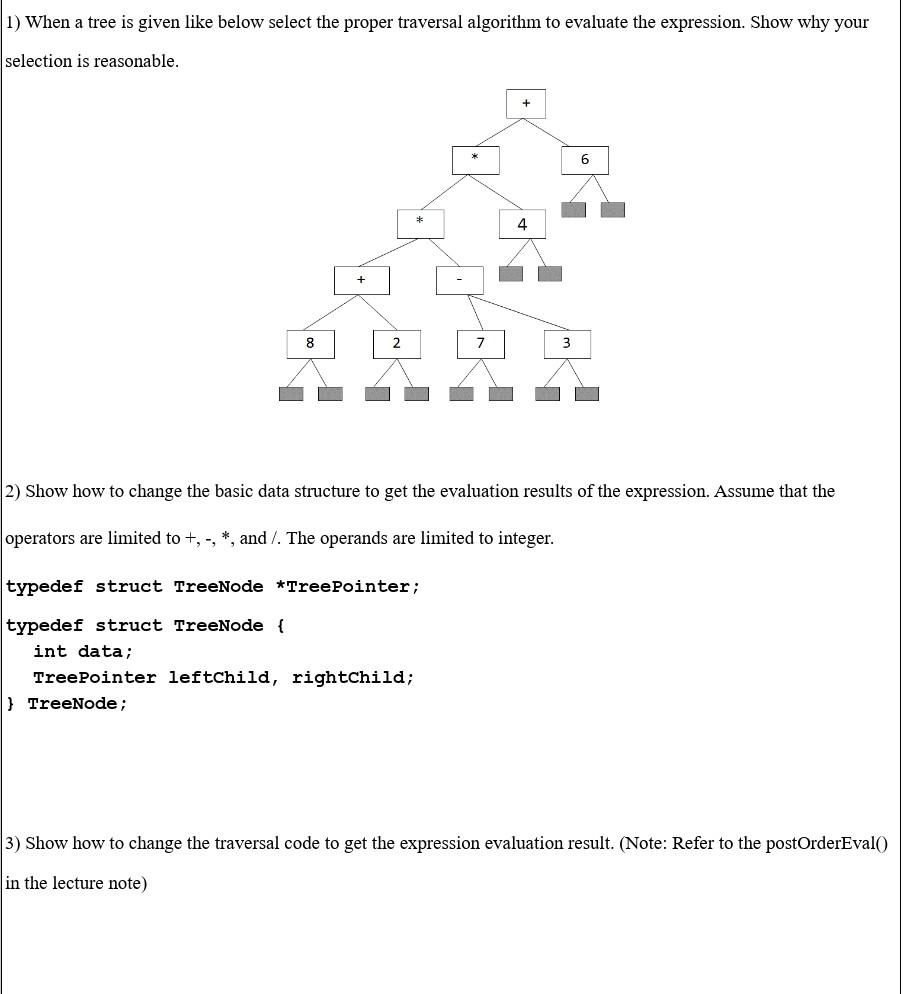 Solved 1) When a tree is given like below select the proper | Chegg.com