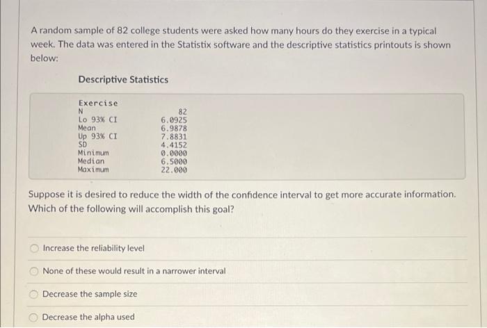 Solved A random sample of 82 college students were asked how | Chegg.com