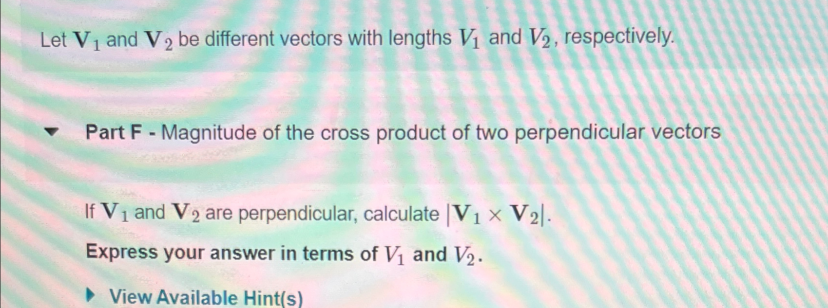 Solved Let V1 ﻿and V2 ﻿be Different Vectors With Lengths V1 | Chegg.com