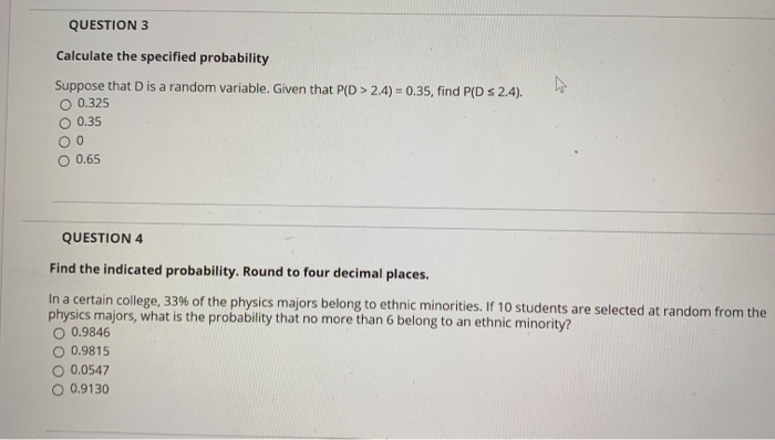 Solved QUESTION 1 Find the indicated probability. Round to | Chegg.com