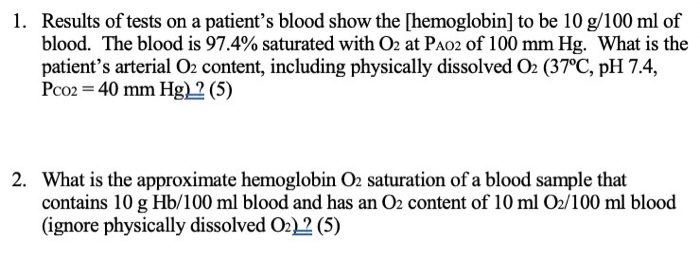 At a pao2 of 100 2025 mm hg blood plasma contains