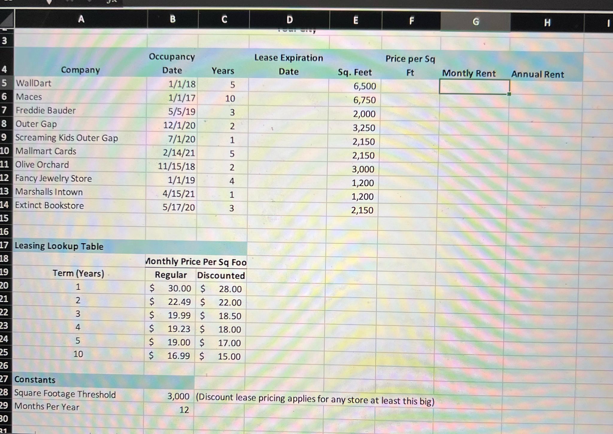 Solved Please provide excel formulas for each column | Chegg.com