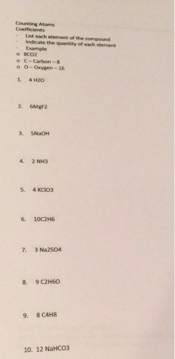 Solved Counting Atoms Coefficients - List each element of | Chegg.com
