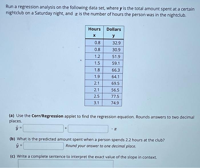 Solved Run a regression analysis on the following data set, | Chegg.com