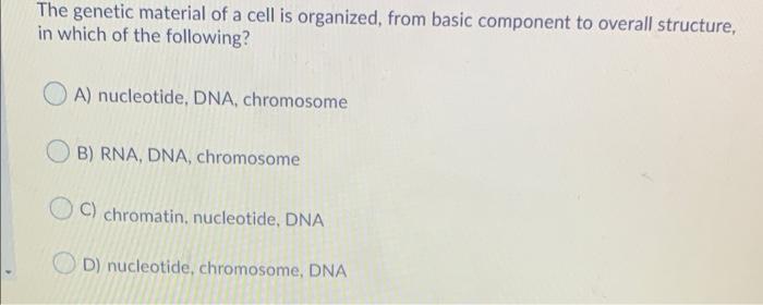 Solved The genetic material of a cell is organized, from | Chegg.com