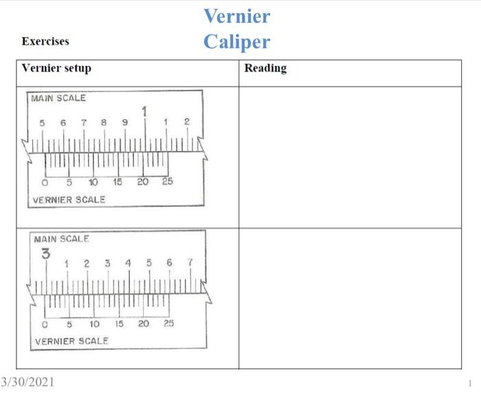 Vernier on sale caliper exercise