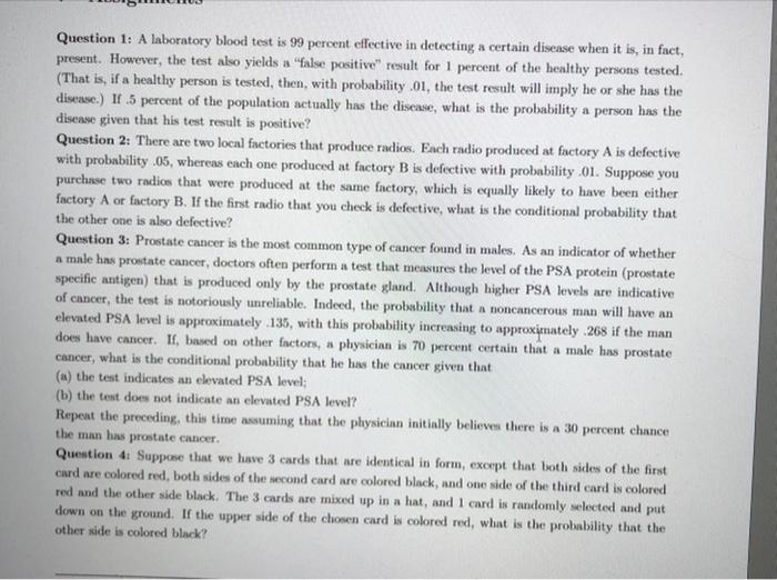 Solved Question 1 A laboratory blood test is 99 percent
