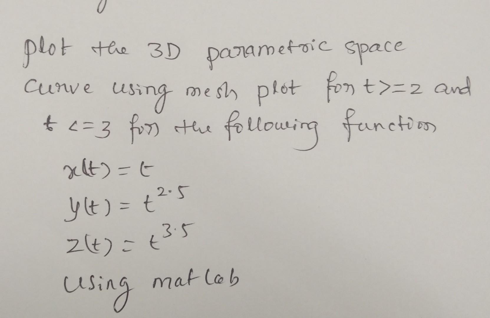 Solved curve using plot the 3D parametric space mesh plot | Chegg.com
