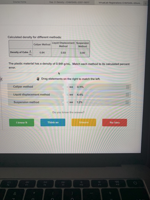 Solved Course Home Exp. 2: Density - CHM1045L-2207-19317 | Chegg.com