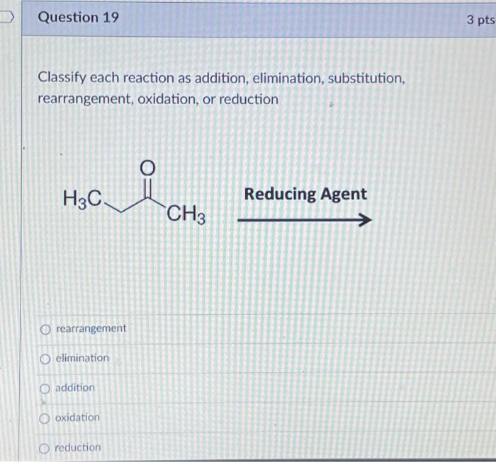 Solved Classify each reaction as addition, elimination, | Chegg.com