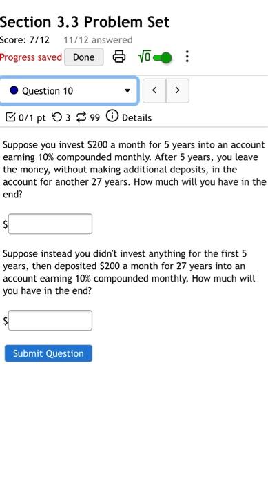 Solved Section 3.3 Problem Set Score: 7/12 11/12 answered | Chegg.com
