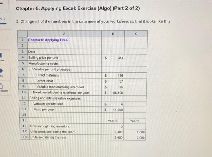 Solved Chapter 6: Applying Excel: Exercise (Algo) (Part 2 Of | Chegg.com