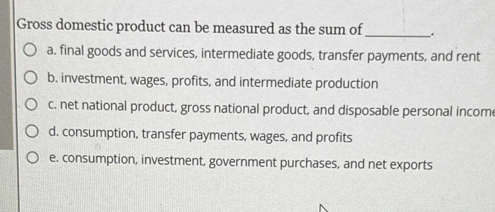 Solved Gross domestic product can be measured as the sum | Chegg.com