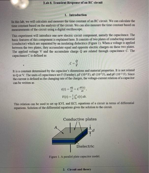 Solved Lab 8. Transient Response of an RC circuit 1. | Chegg.com