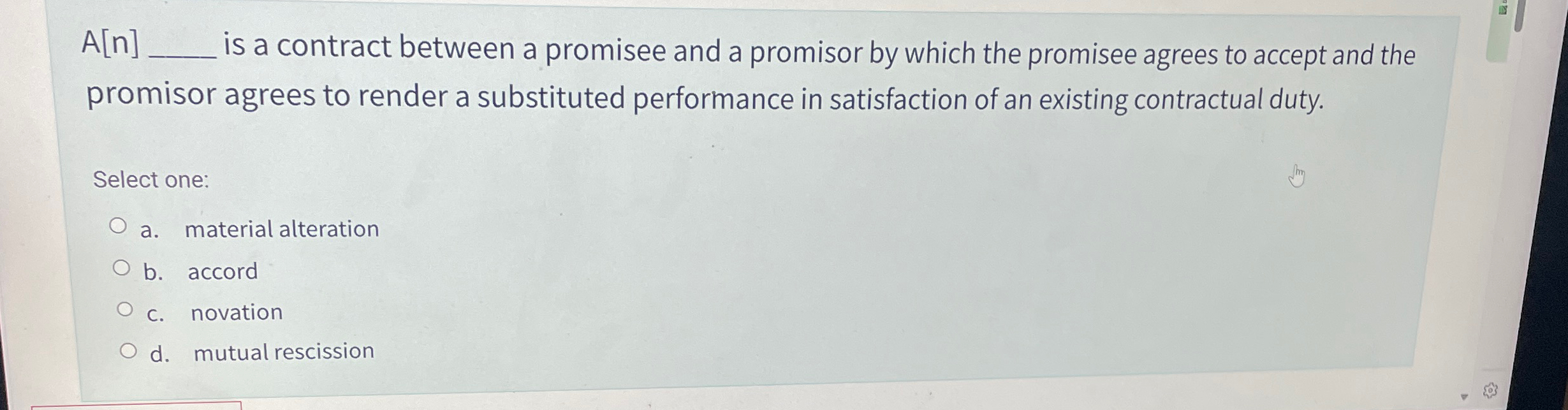 Solved A[n] ﻿is a contract between a promisee and a | Chegg.com