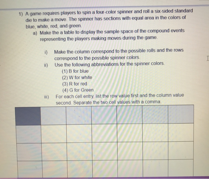 Solved 1) A game requires players to spin a fourcolor