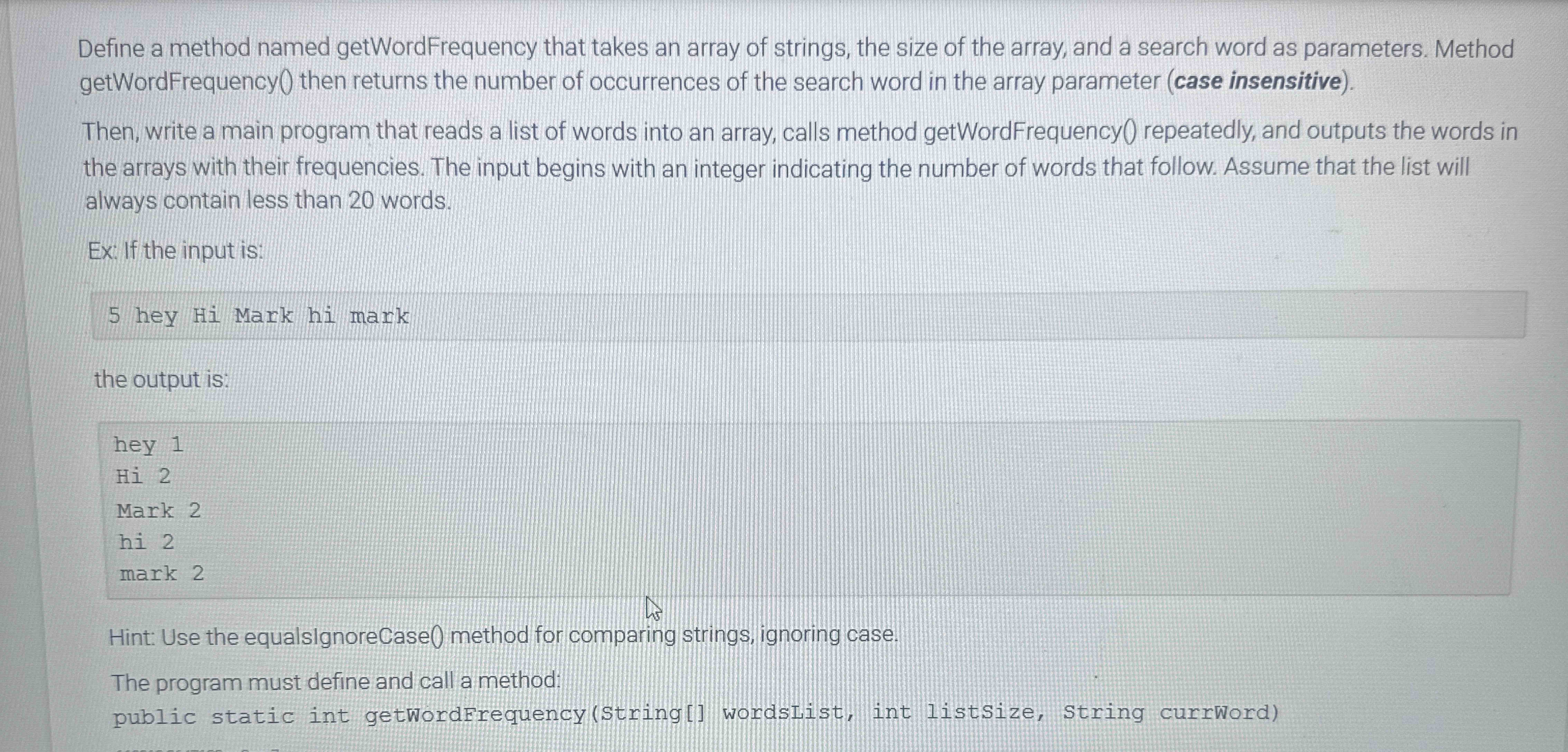 Solved define a method named get word frequency that takes | Chegg.com