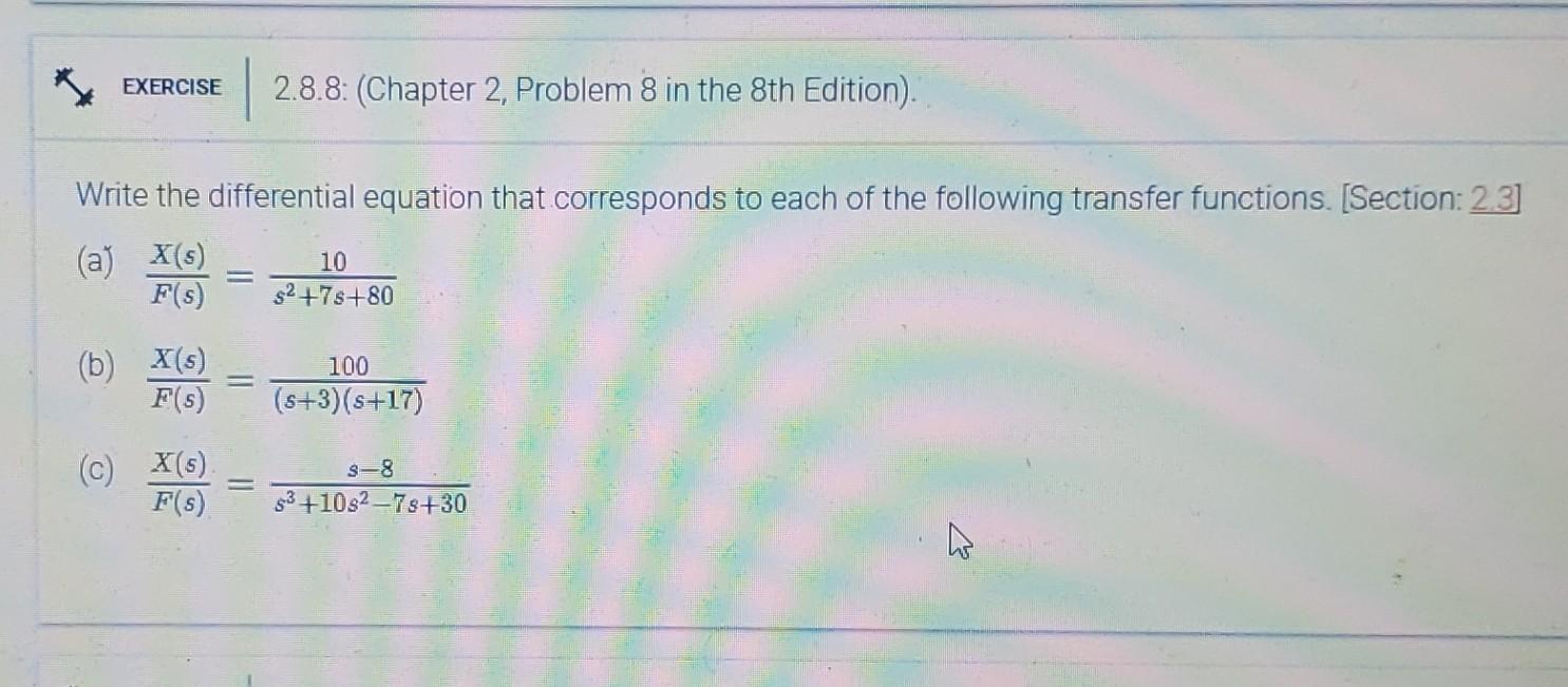 Solved Write the differential equation that corresponds to | Chegg.com