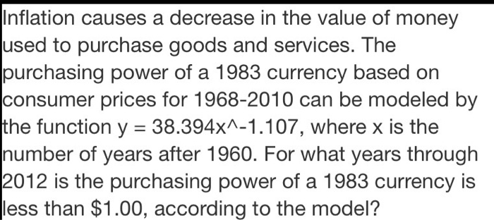 Solved Inflation causes a decrease in the value of money | Chegg.com