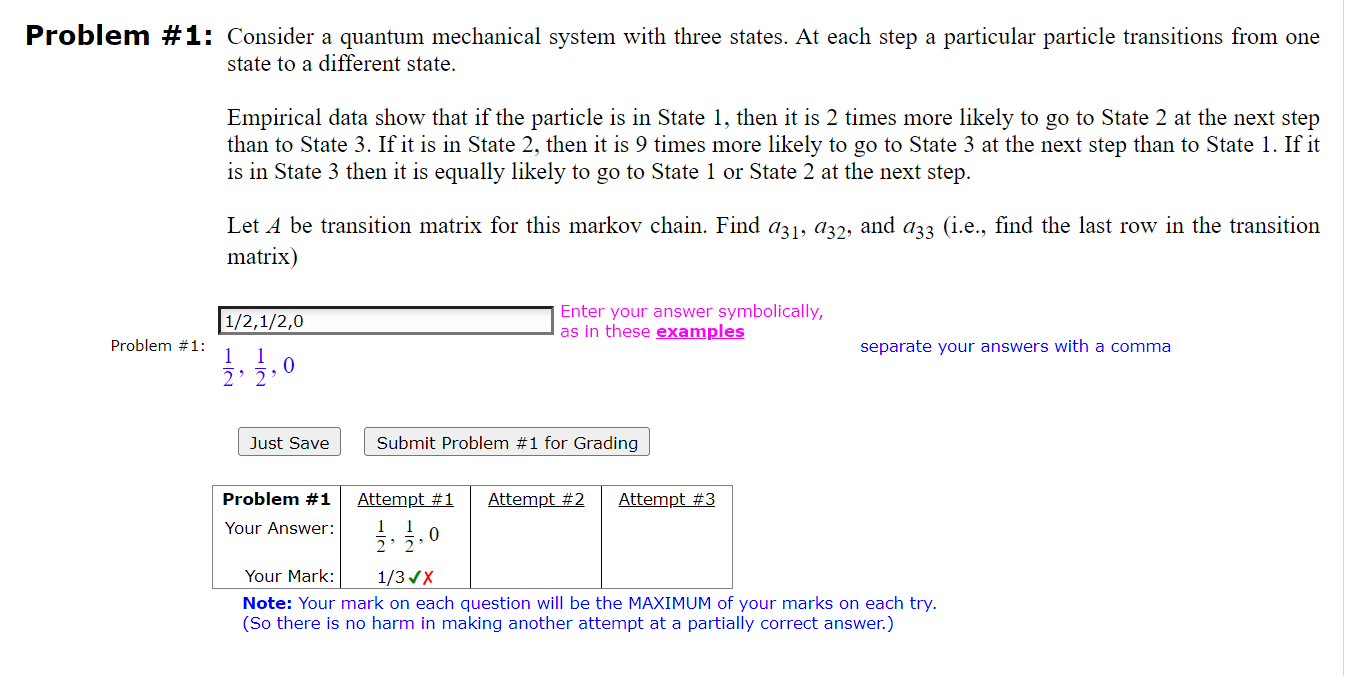 Solved Problem # 1: Consider a quantum mechanical system | Chegg.com