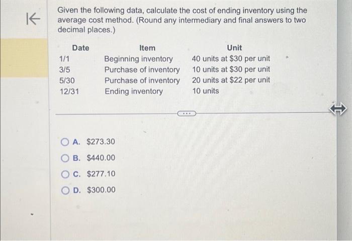 Solved Given The Following Data, Calculate The Cost Of | Chegg.com