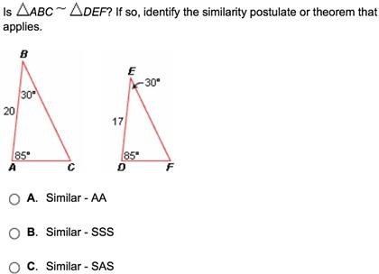 Solved is deltaABC ~ delta DEF> If so, identify the | Chegg.com