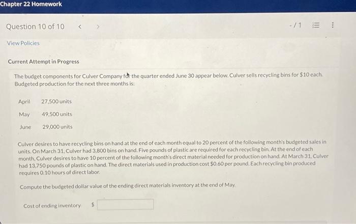 Solved Chapter 22 Homework Question 10 of 10 View Policies | Chegg.com