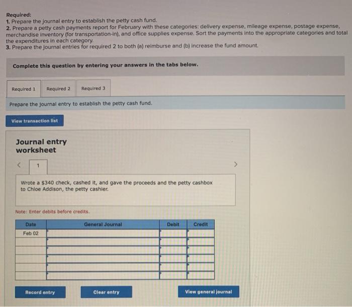 Solved Required: 1. Prepare the journal entry to establish | Chegg.com