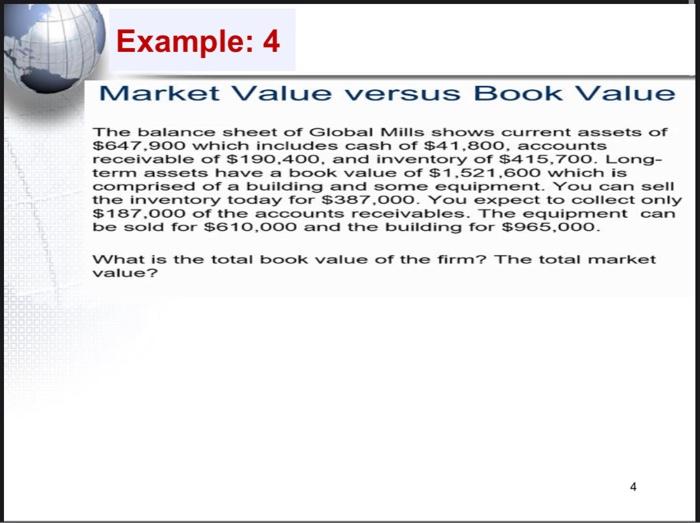 Solved Example: 4 Market Value versus Book Value The balance | Chegg.com