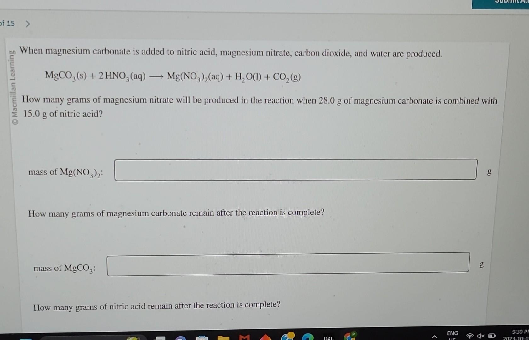 Solved When magnesium carbonate is added to nitric acid,