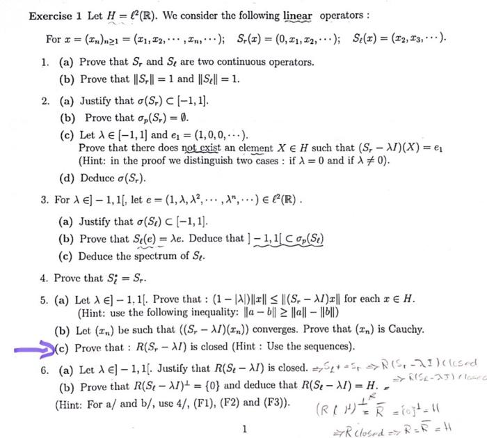 Solved Exercise 1 Let H=ℓ2(R). We Consider The Following | Chegg.com