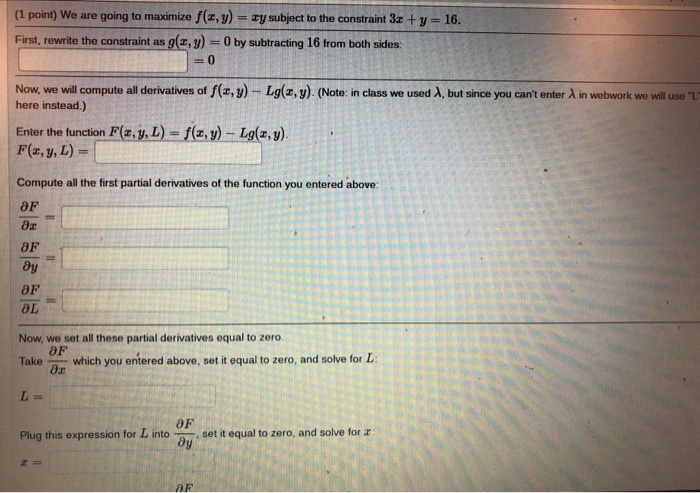 Solved (1 point) We are going to maximize f(2,y) = sy | Chegg.com