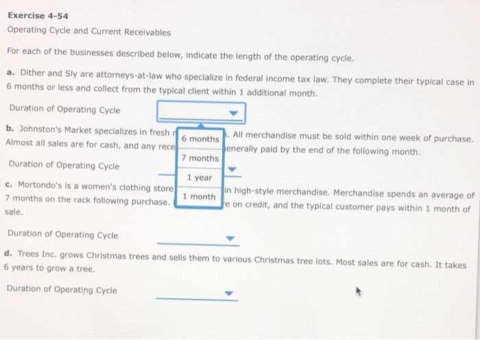 Solved Exercise 4 54 Operating Cycle And Current Receivables Chegg Com