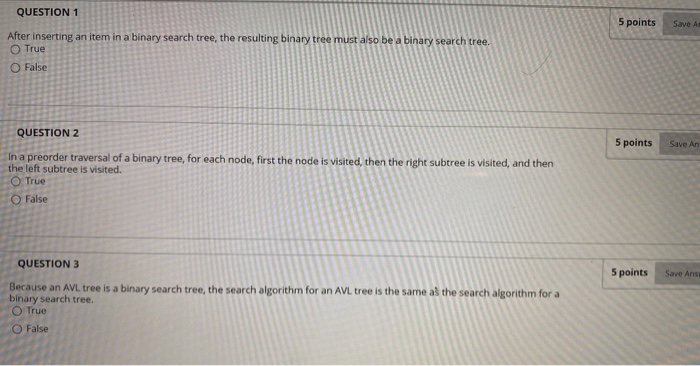 Solved QUESTION 1 5 points Save A After inserting an item in | Chegg.com