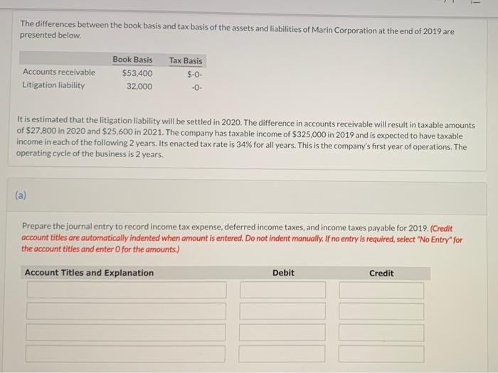 Solved - The differences between the book basis and tax | Chegg.com