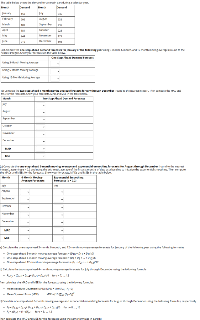 Solved The table below shows the demand for a certain part | Chegg.com