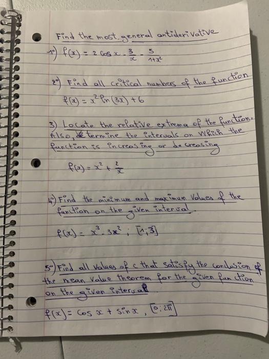 Solved Find The Most General Antiderivative 1 6466