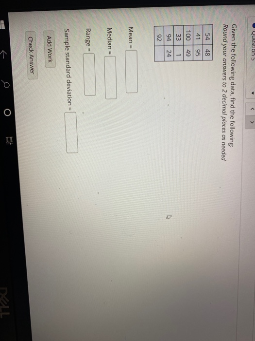 Solved Question 5 Given the following data, find the | Chegg.com