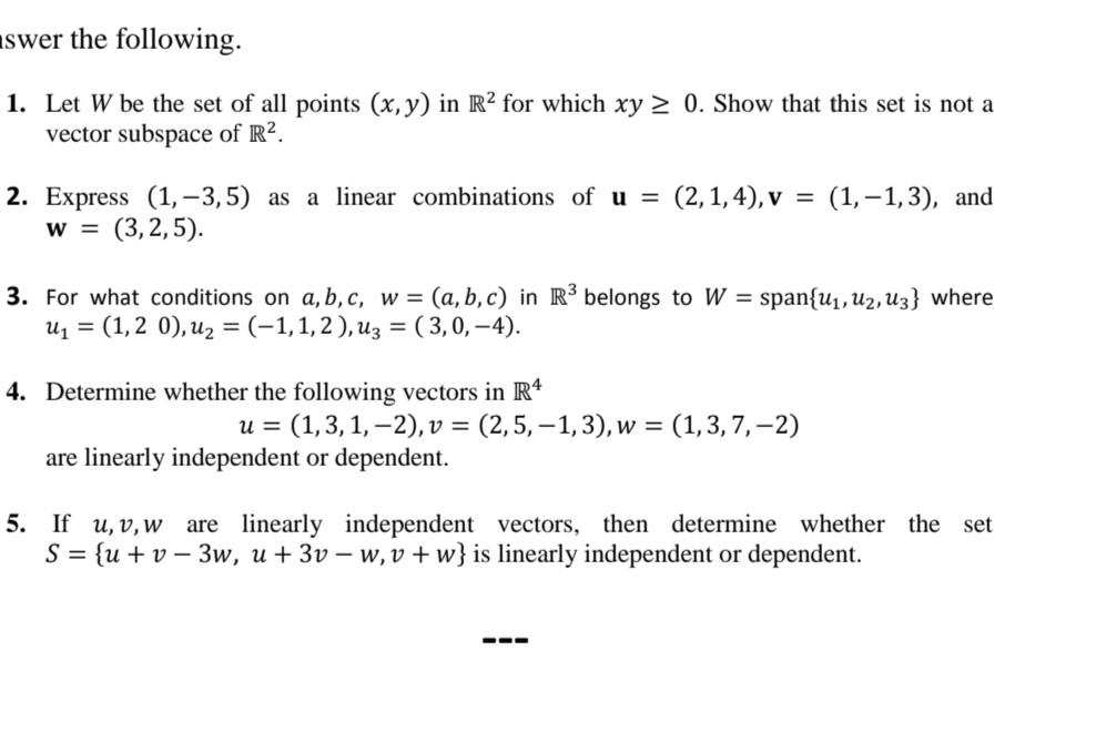 Solved 1. Let W be the set of all points (x,y) in R2 for | Chegg.com
