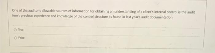 Solved One of the auditor's allowable sources of information | Chegg.com